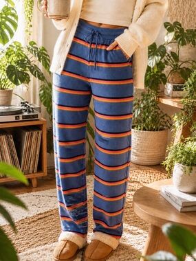 Retro Rainbow Stripe Knit Lounge Pants | Soft Viscose Blend Cozy Joggers